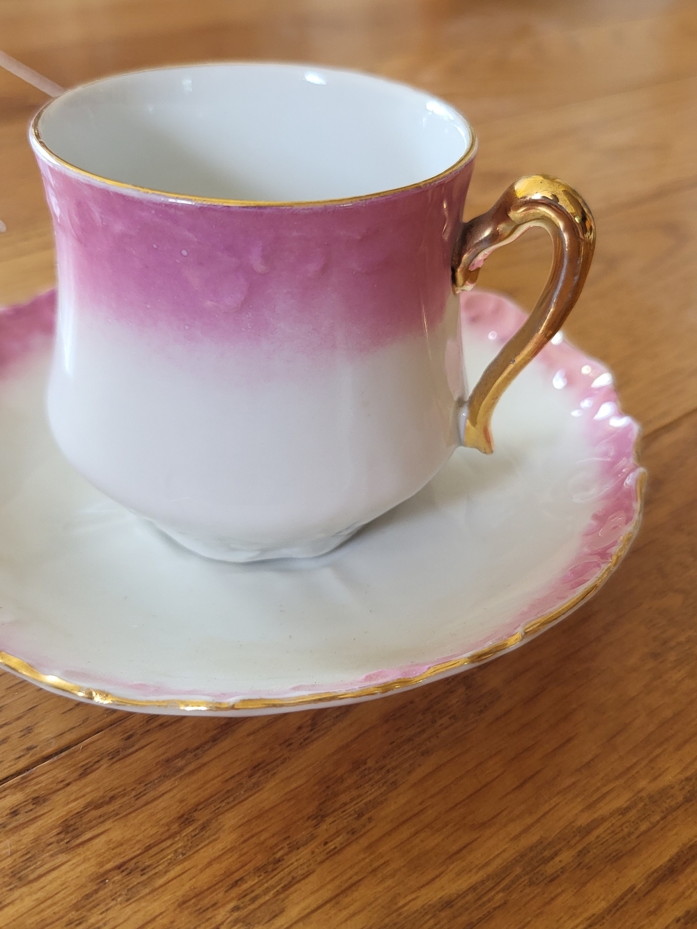 Pink Ombre Porcelain Teacup and Saucer with Gold Trim